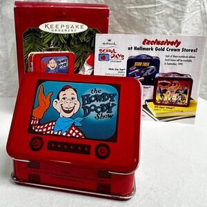 1999 Hallmark Keepsake Ornaments Howdy Doody Lunch Box Set Tin Handcrafted